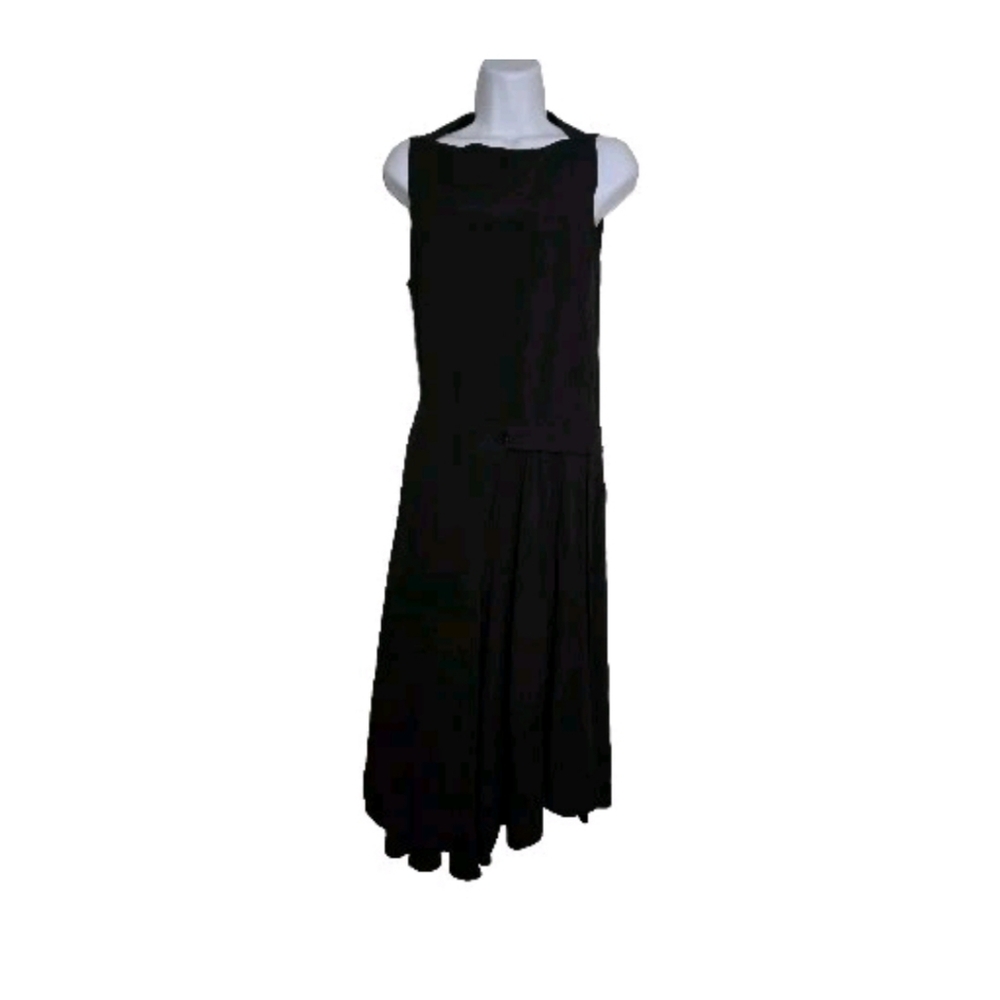 Paco Rabanne Black Dress Drop Waist Faux Wrap Pleated Skirt Size 36